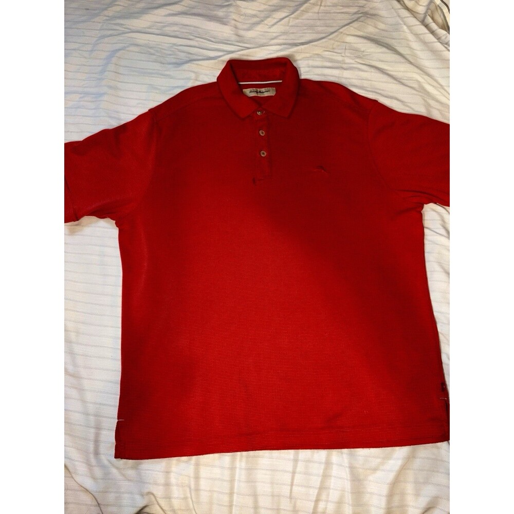 Tommy Bahama Men's SS Polo Shirt Red Textured Pin Checkered Size L